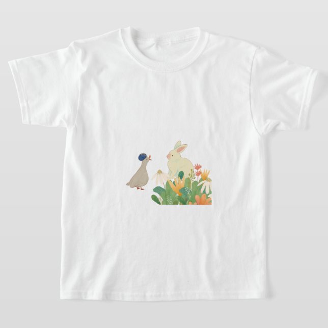 T-shirt Lapin et Oiseau de Whimsical en Fleur - Plage de p (Poser)