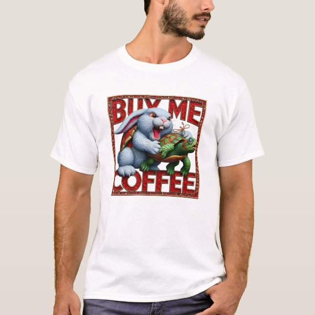 T-shirt Lapin et tortue : Acheter Un Café (Devant)