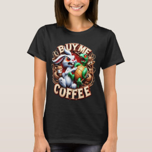 T-shirt Lapin et tortue avec café Coupe Achetez-moi un caf