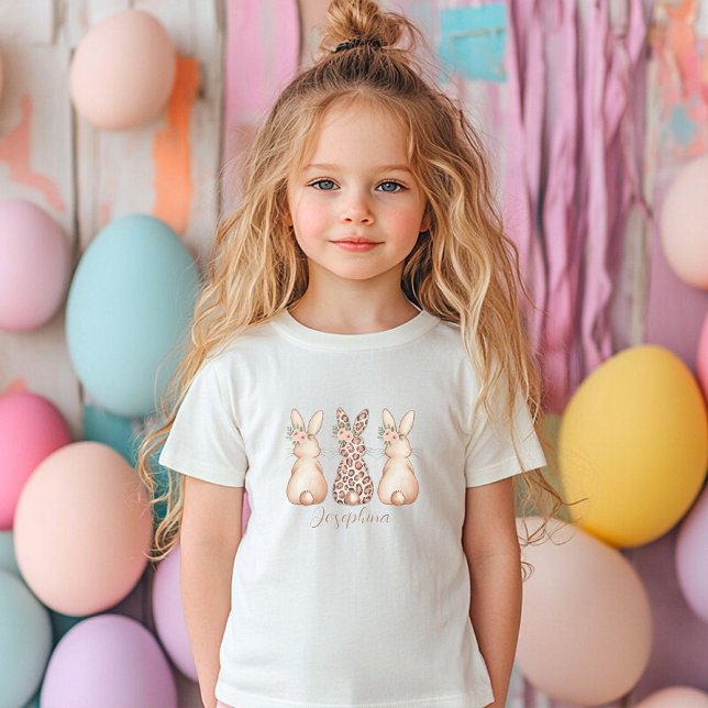 T-Shirt Lapin floral personnalisé Enfants de Pâques (Personalized Floral Bunny Easter kids T-Shirt)