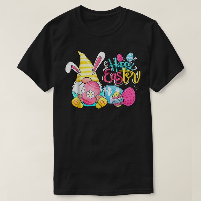 T-shirt Lapin Gnome Oeufs Rabbit Chasse Joyeux Jour de Pâq (Design devant)
