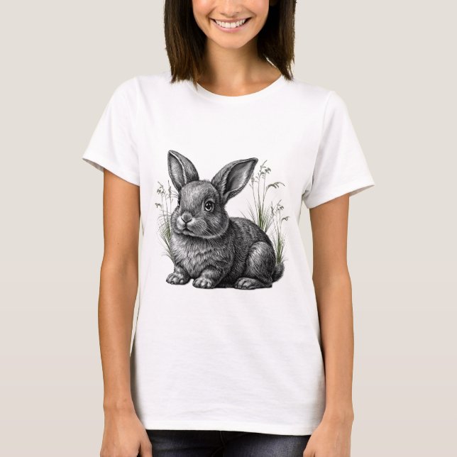 T-shirt Lapin gris mou en herbe (Devant)