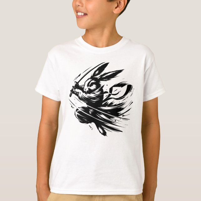T-shirt Lapin Guerrier à l'Encre Noire Samouraï (Devant)