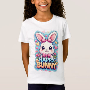 T-Shirt Lapin Heureux Ruban Rose Filles Style Mignon 🐰