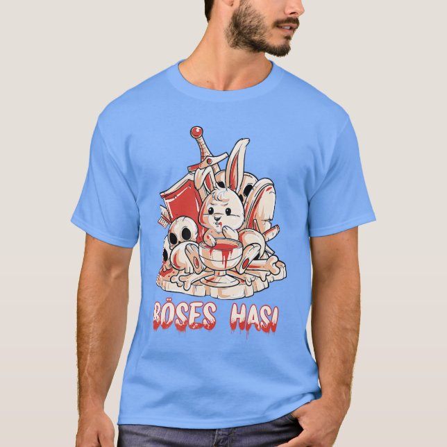 T-shirt Lapin horrible maléfique avec bouclier d'épée et f (Devant)