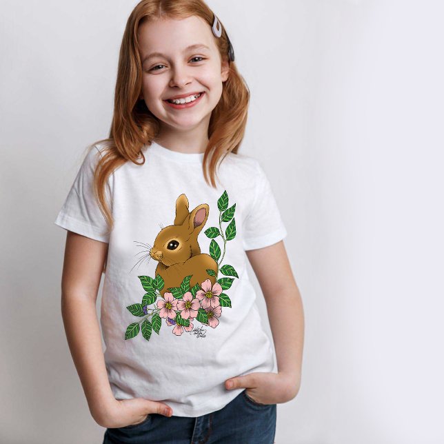 T-Shirt Lapin Lapin Fleurs Roses (Créateur téléchargé)