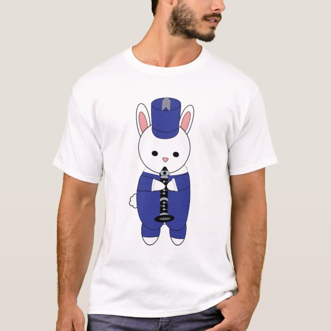 T-shirt Lapin Lapin Lapin Bleu Blanc Bleu Clarinet Marchin (Devant)