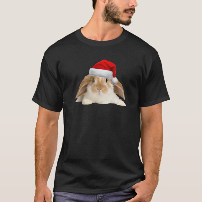 T-shirt Lapin lapin mignon Santa Hat Image drôle Noël (Devant)