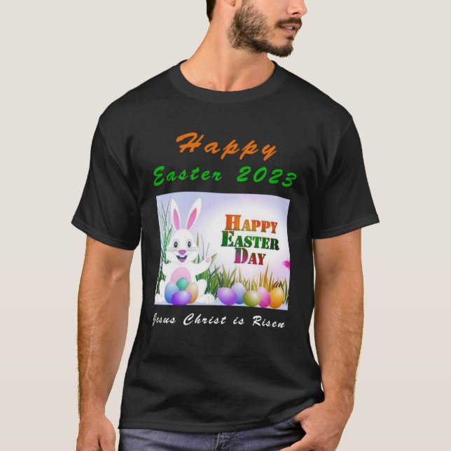 T-shirt Lapin lapin pour Pâques 2023 Jésus est ressuscité (Devant)