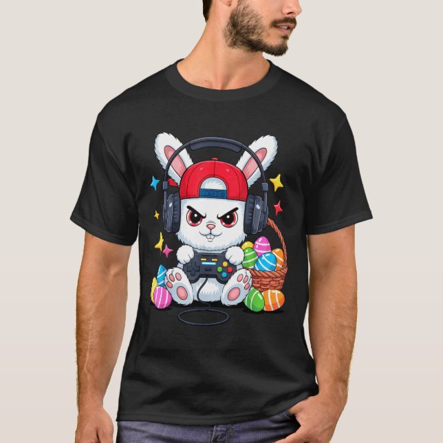 T-shirt Lapin mignon avec écouteurs jeu de Pâques  (Devant)