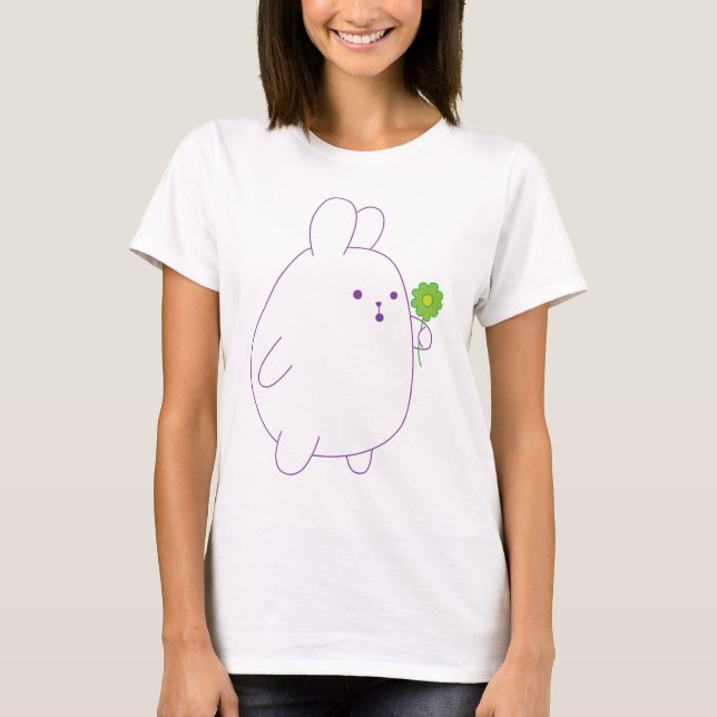 T-shirt lapin mignon avec fleur (Devant)