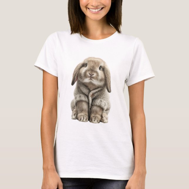 T-shirt Lapin mignon et duveteux dans un pull tricoté doui (Devant)
