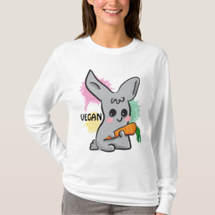 T-shirt Lapin mignon gris végétalien avec la carotte Hoo