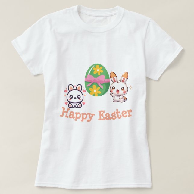T-shirt Lapin Mignon Kawaii Joyeuses Pâques (Design devant)