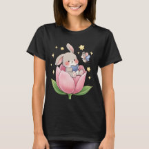 Lapin mignon lisant un livre dans une fleur rose a