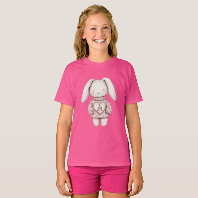 T-shirt Lapin Mignon Rose Doux Veste Rose Cœur (Devant entier)