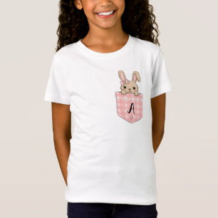 T-Shirt Lapin mignon sortant de la poche avec initiale