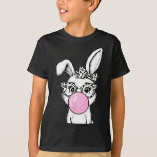T-shirt Lapin Mignon Visage de Lapin Léopard Arc Lunettes