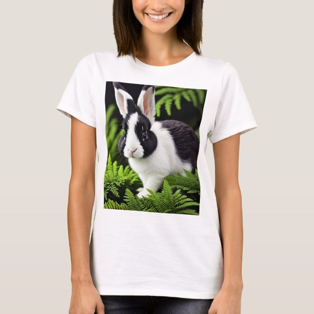 T-shirt Lapin noir et blanc, (Devant)
