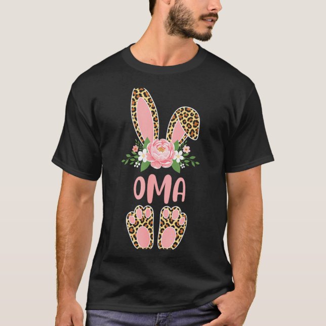 T-shirt Lapin oma léopard floral joyeuses pâques printemps (Devant)