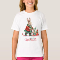 Lapin Portant Des Cadeaux De Noël Sur Skis