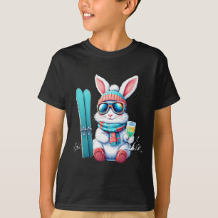 T-shirt Lapin qui skie avec des lunettes, une écharpe, un