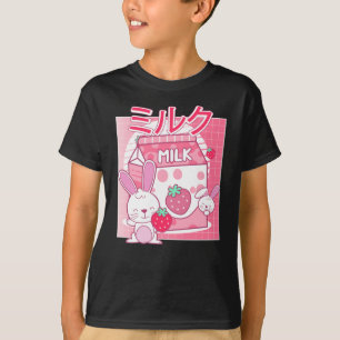 T-shirt Lapin Rabbit aime le lait de fraise. Kawaii