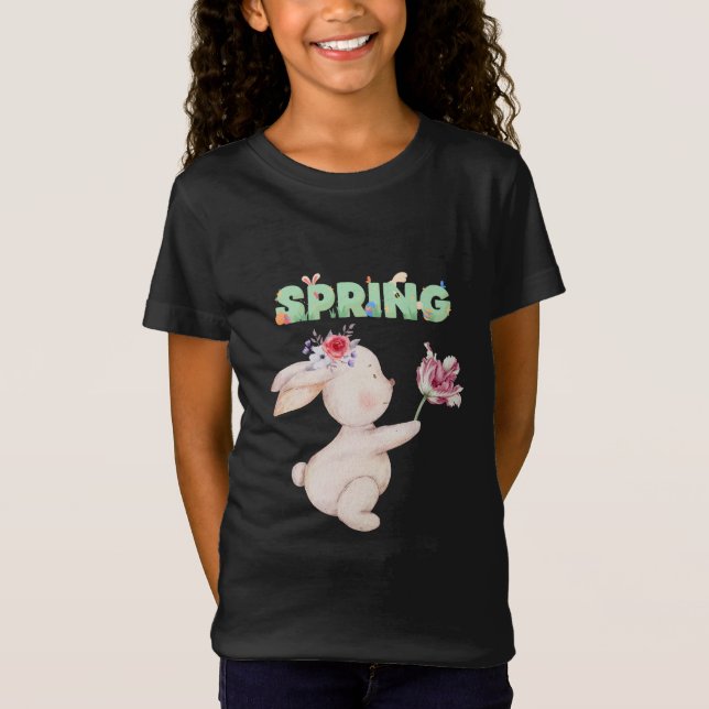 T-Shirt Lapin Rétro de Printemps avec Tee Graphique Tulipe (Devant)
