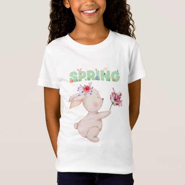 T-Shirt Lapin Rétro de Printemps avec Tee Graphique Tulipe (Devant)