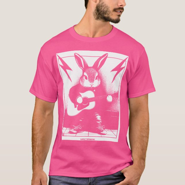T-shirt Lapin Rockine Jouer Guitare Acoustique (Devant)