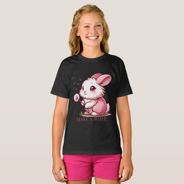 T-shirt Lapin rose et vœu de pissenlit (Devant entier)