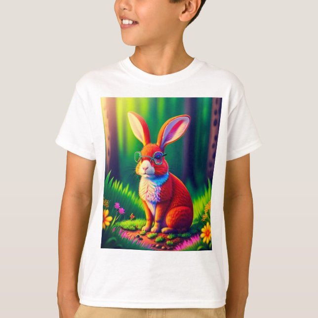 T-shirt Lapin Rouge assis sur l'herbe (Devant)