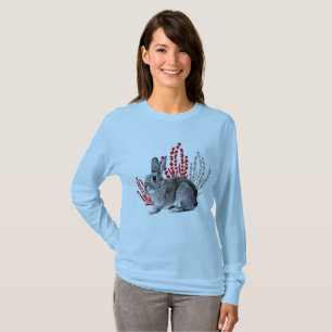 T-shirt Lapin sauvage avec éléments botaniques rouges et v