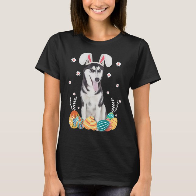 T-shirt Lapin Sibérie Husky Chien Joyeux Pâques (Devant)