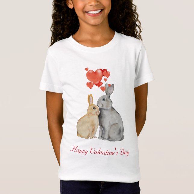 T-Shirt lapins d'aquarelle Heureuse Sainte-Valentin (Devant)