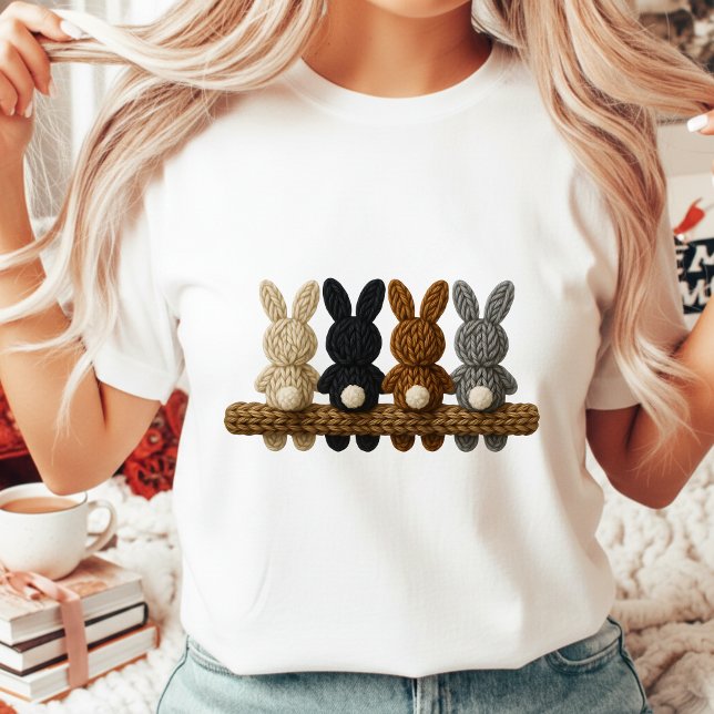 T-shirt Lapins de Pâques Tricotés Rustiques Style Ferme Fe (Créateur téléchargé)