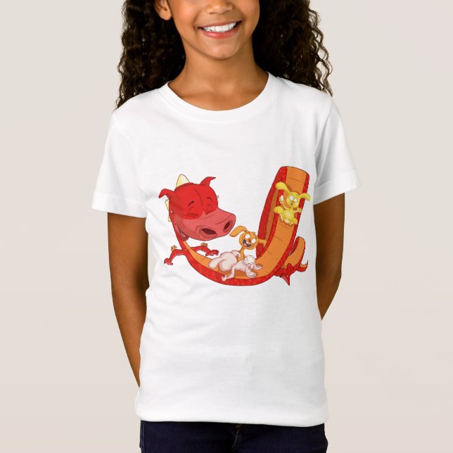 T-Shirt Lapins glissant sur le dragon (Devant)