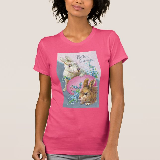 T-shirt Lapins vintages et oeuf rose géant (Devant)
