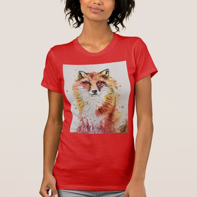 T-shirt L'Aquarelle de l'animal de la Renard Rouge (Devant)