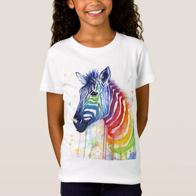 T-Shirt L'aquarelle de zèbre d'arc-en-ciel badine la (Devant)