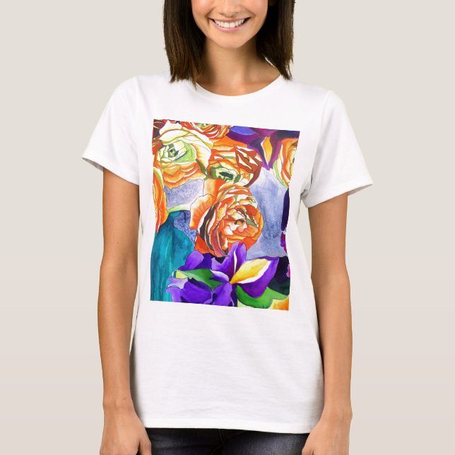 T-shirt L'aquarelle Ranunculus et Iris (Devant)