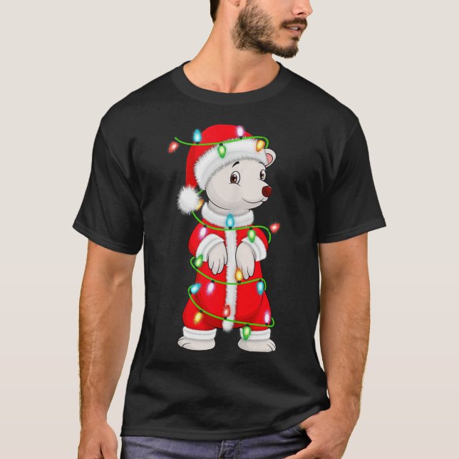 T-shirt Lar Bear Christmas Lights Santa Costume Cute Anima (Devant)
