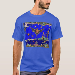 T-SHIRT LARGE BESTIAIRE MÉDIÉVAL, BATS VOLANT EN BLEU NUIT