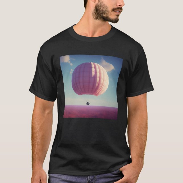 T-shirt Large Giant Pink Hot Air Balloon Travel World Blue (Devant)