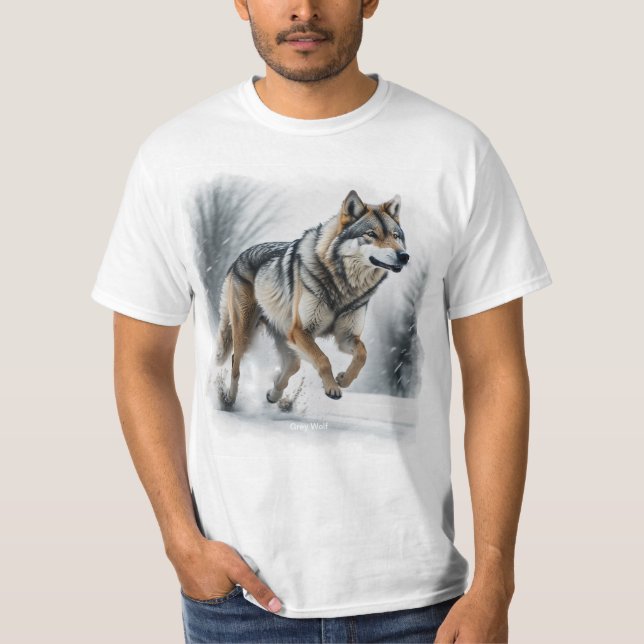 T-shirt L'art animal du loup gris (Devant)