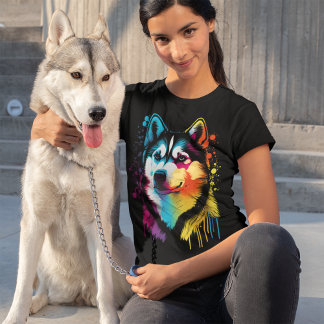 T-shirt L'art coloré de Chien Husky Sibérien