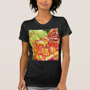 T-shirt L'art de l'aquarelle aux roses orange et jaune