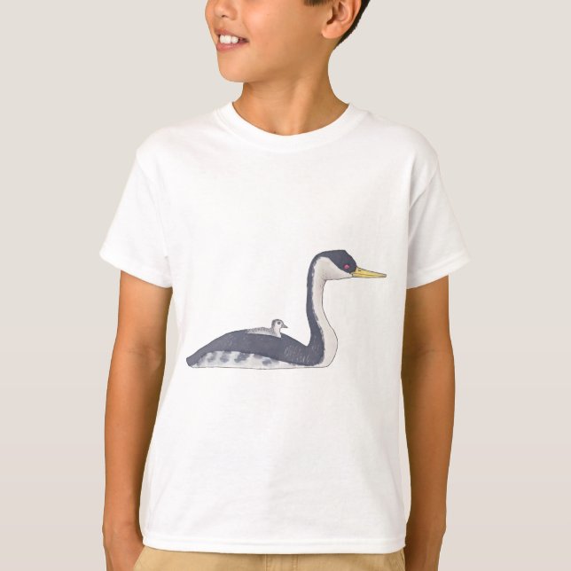 T-shirt L'art des oiseaux de l'aquarelle de Grebe (Devant)