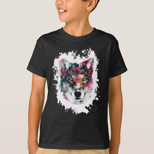 T-shirt L'art du loup coloré (Devant)