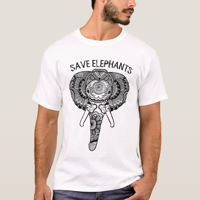 T-shirt L'art mandala sauve les éléphants (Devant)